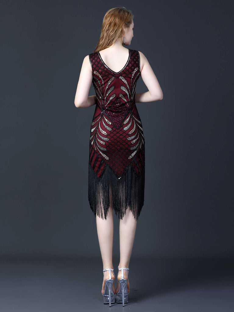 Abito senza maniche in rete frange paillettes anni '20