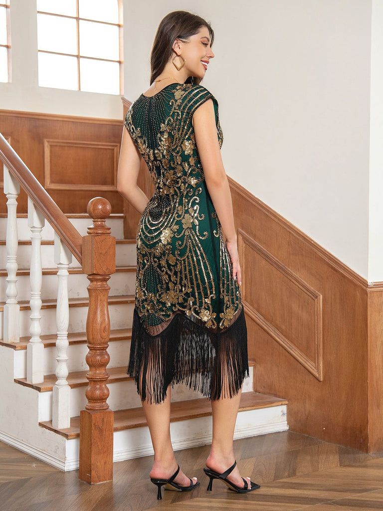 Abito motivo floreale nappe paillettes anni '20