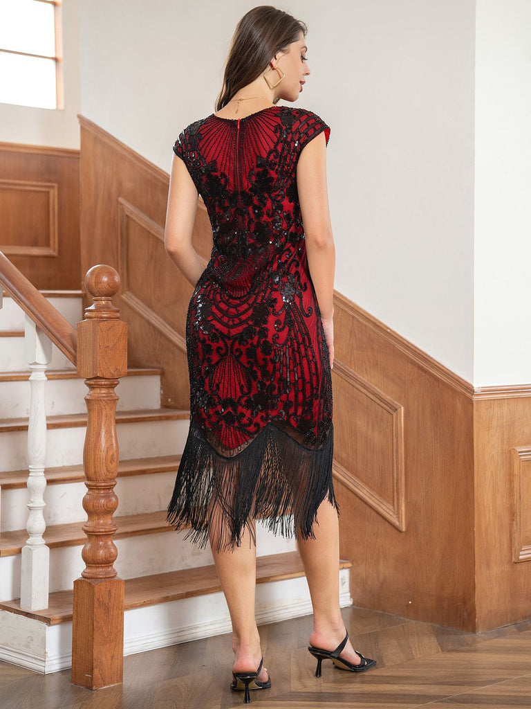 Abito motivo floreale nappe paillettes anni '20