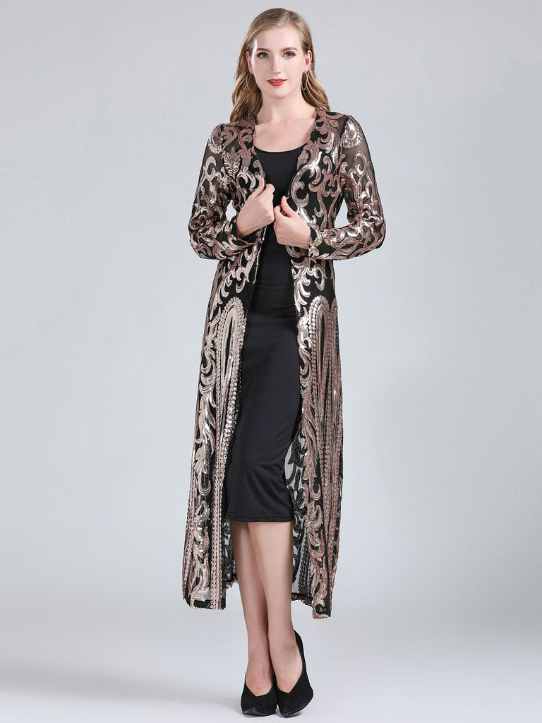Cardigan lungo paillettes trasparenti ricamate anni '20