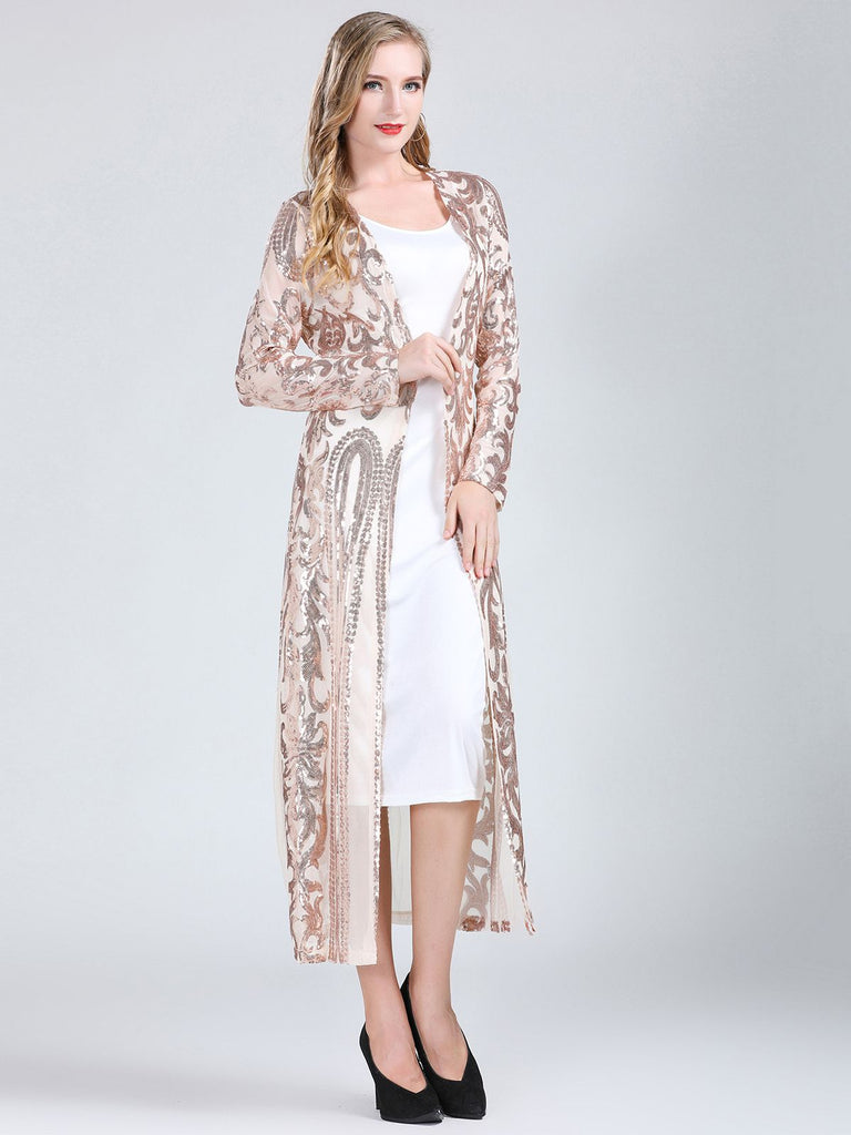 Cardigan lungo paillettes trasparenti ricamate anni '20