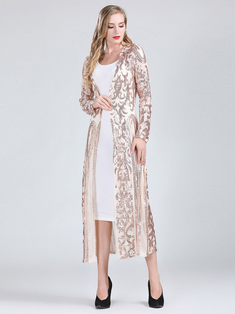 Cardigan lungo paillettes trasparenti ricamate anni '20