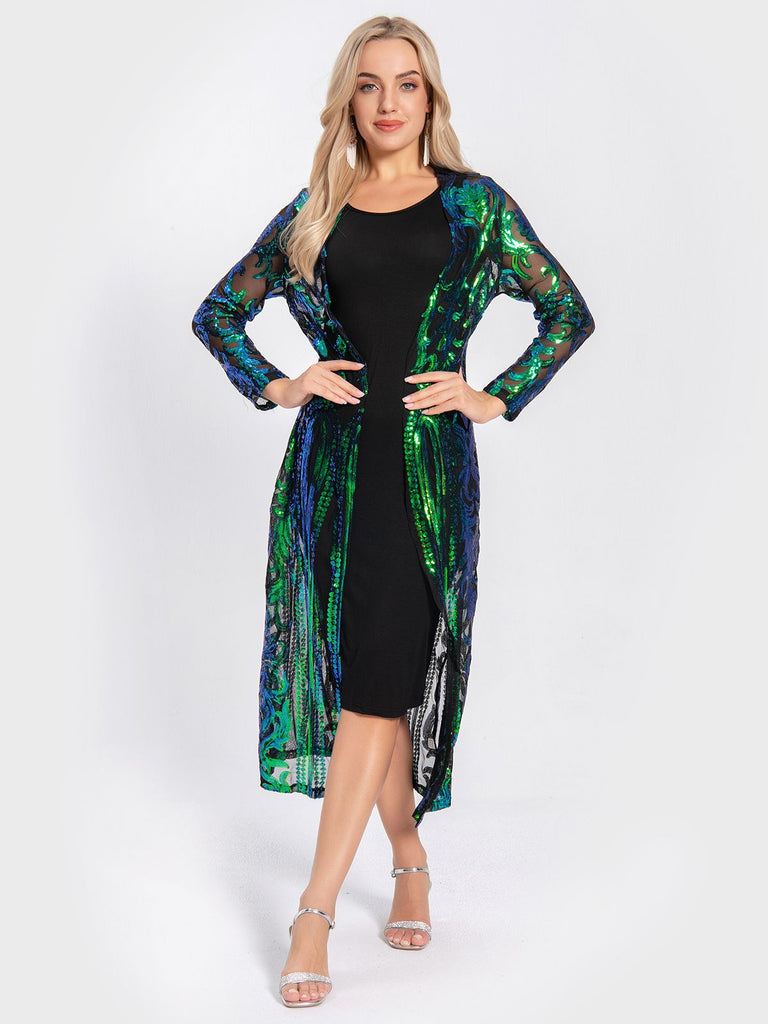 Cardigan lungo paillettes trasparenti ricamate anni '20