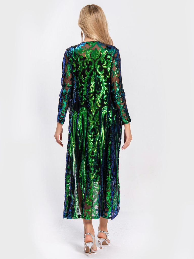 Cardigan lungo paillettes trasparenti ricamate anni '20