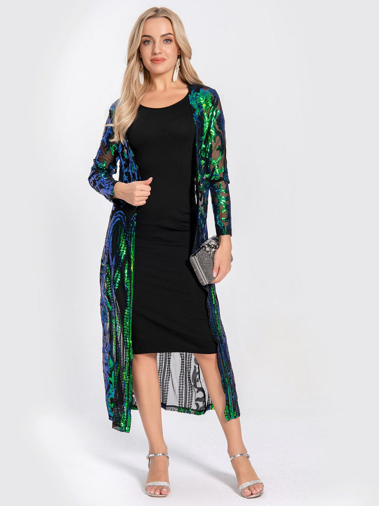 Cardigan lungo paillettes trasparenti ricamate anni '20