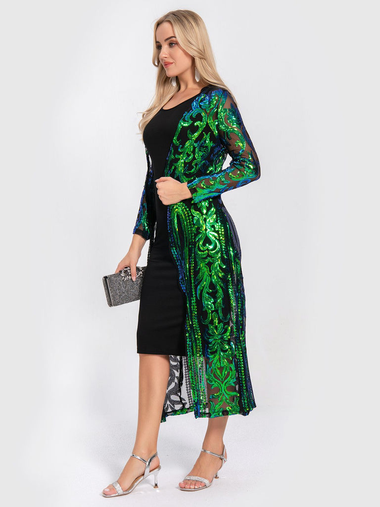 Cardigan lungo paillettes trasparenti ricamate anni '20