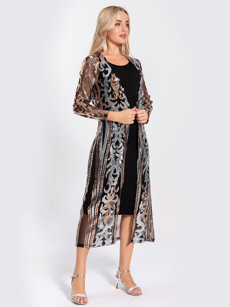 Cardigan lungo paillettes trasparenti ricamate anni '20