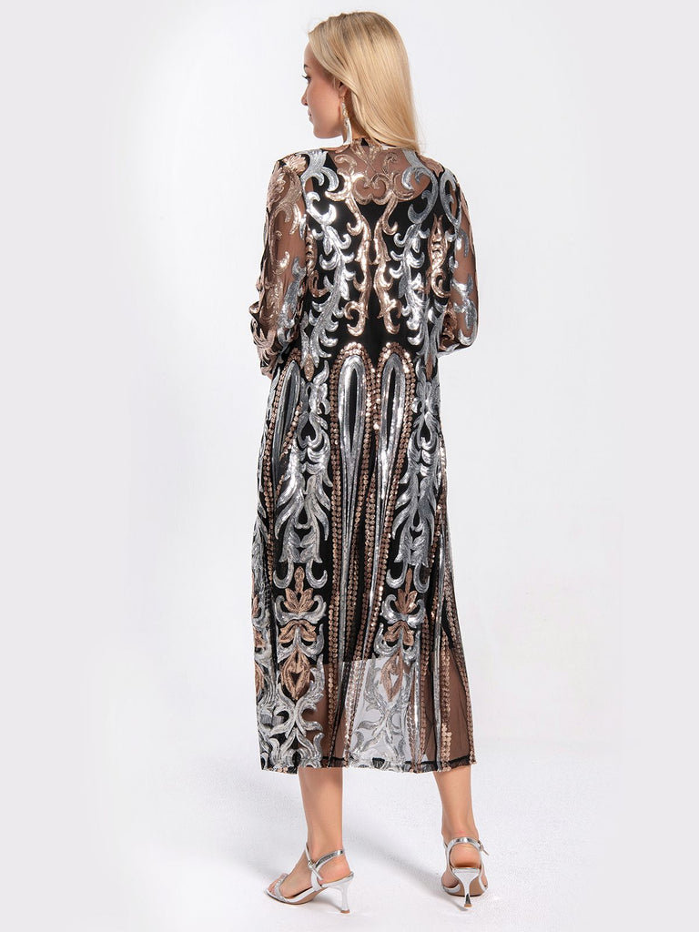 Cardigan lungo paillettes trasparenti ricamate anni '20