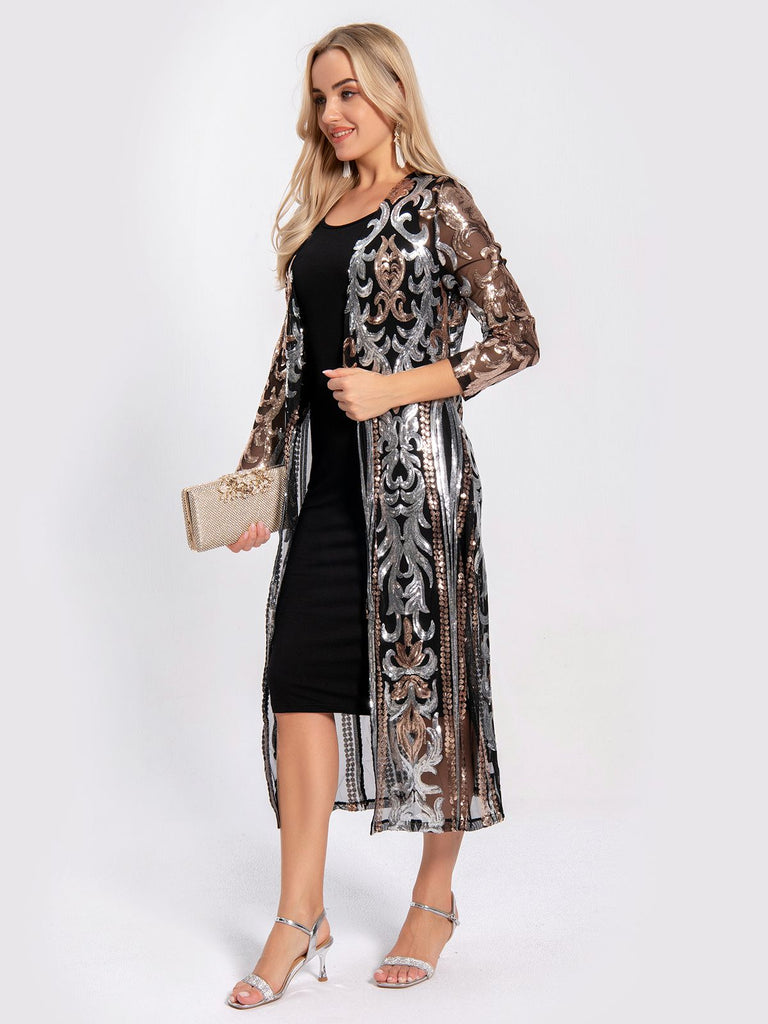 Cardigan lungo paillettes trasparenti ricamate anni '20