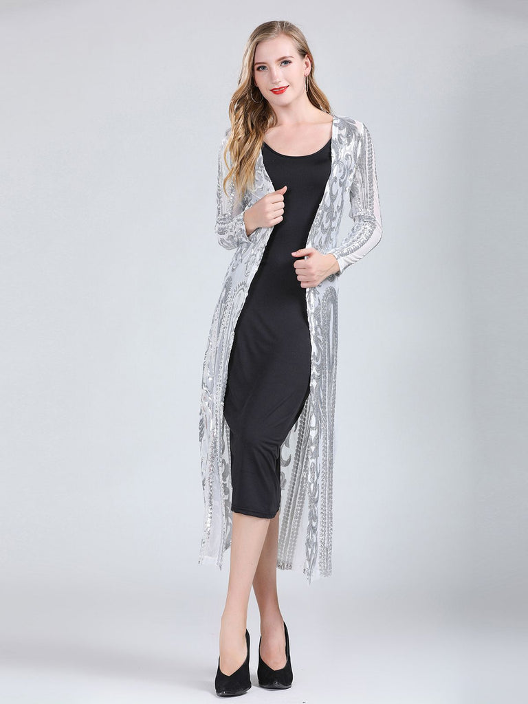 Cardigan lungo paillettes trasparenti ricamate anni '20