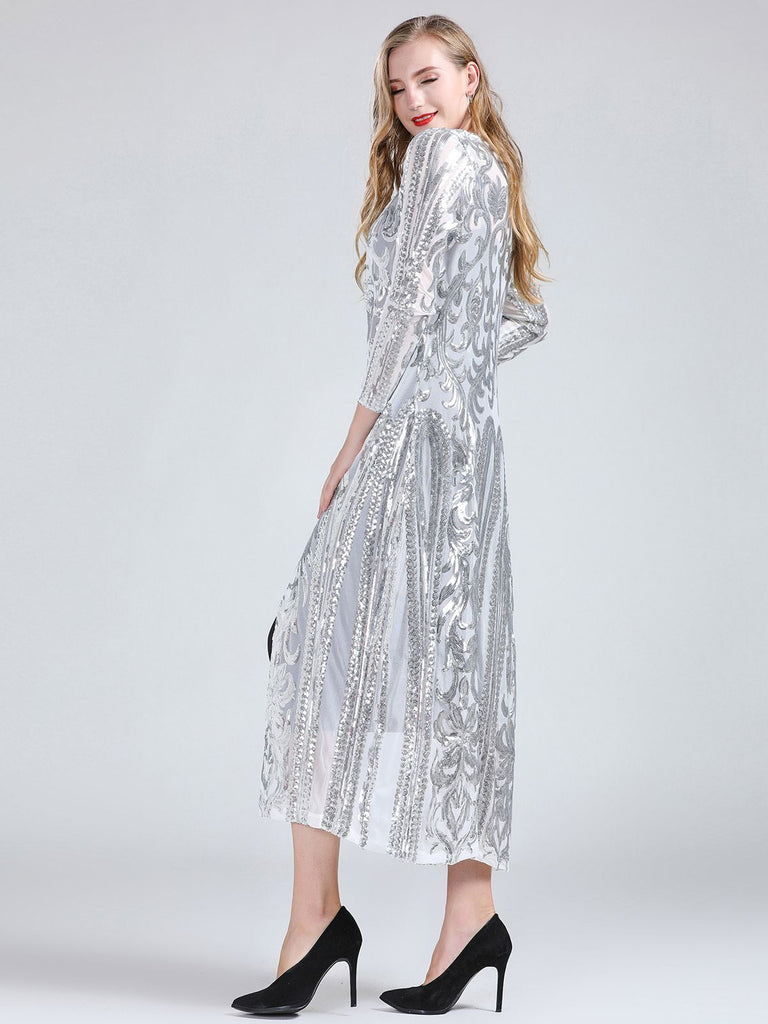 Cardigan lungo paillettes trasparenti ricamate anni '20