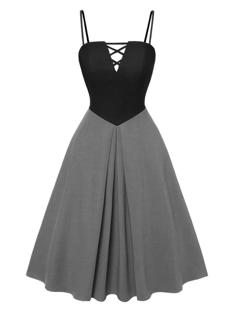 2PCS Camicetta rosa e abito grigio colorblock anni '40
