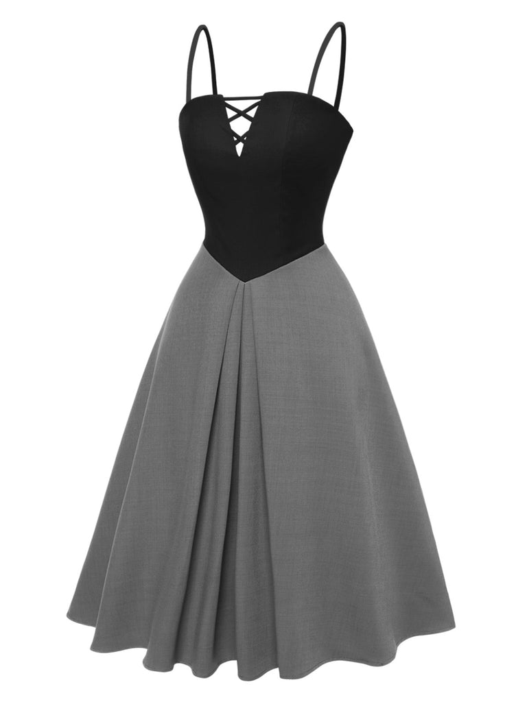2PCS Camicetta rosa e abito grigio colorblock anni '40