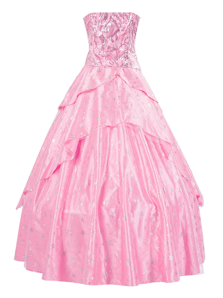 Top con paillettes Wicked e gonna a rete a ruota rosa anni '70
