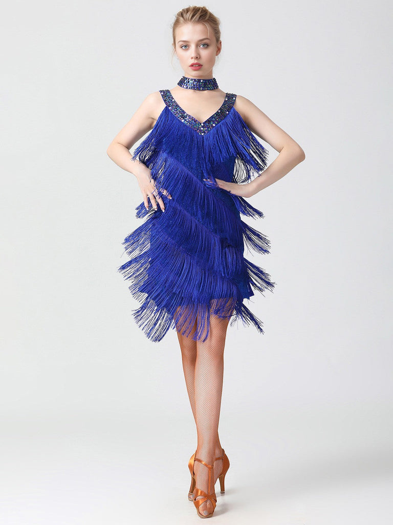 Abito a strati frange senza maniche paillettes anni '20
