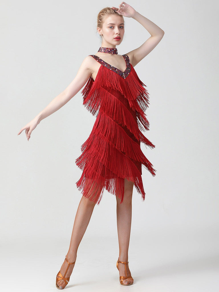 Abito a strati frange senza maniche paillettes anni '20