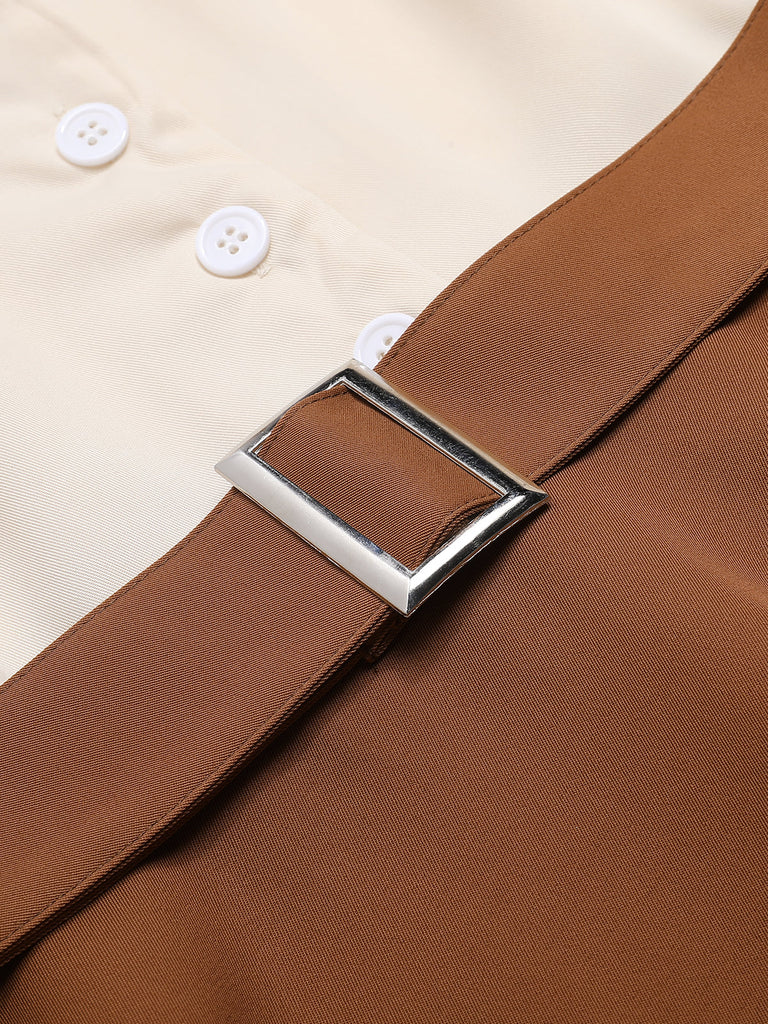 Abito bottoni con revers tinta unita cachi anni '50