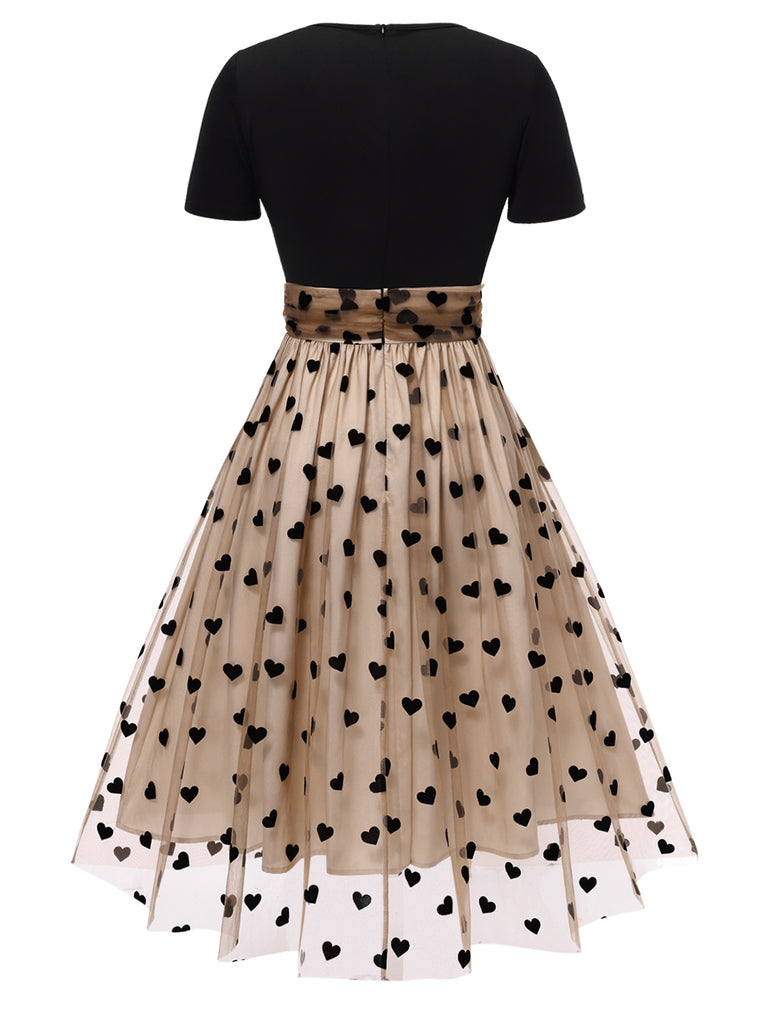 Abito svasato nero a pois anni '50