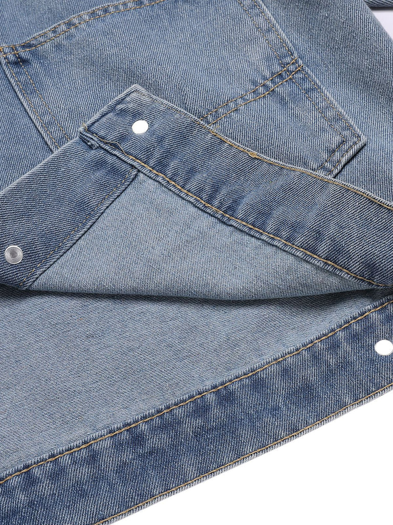 Giacca leopardata in denim patchwork blu anni '80