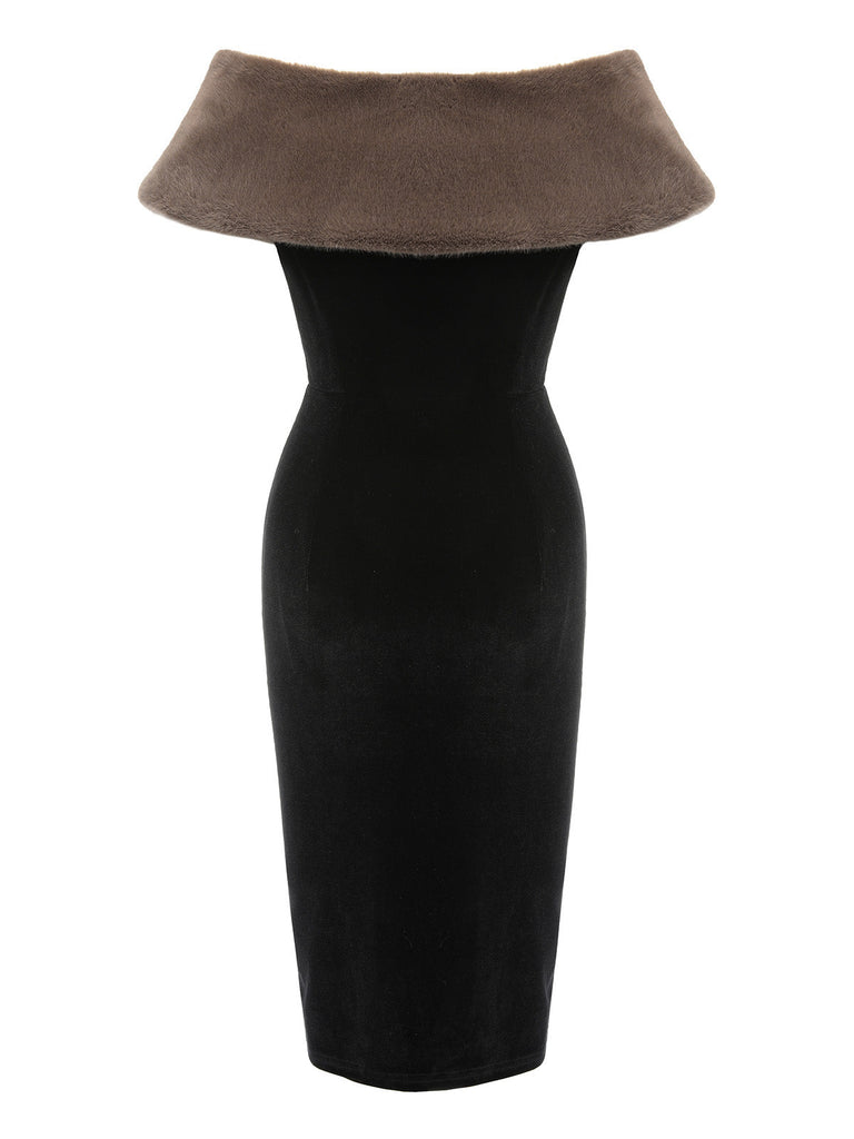 2PCS Abito nero e mantello di peluche anni '60