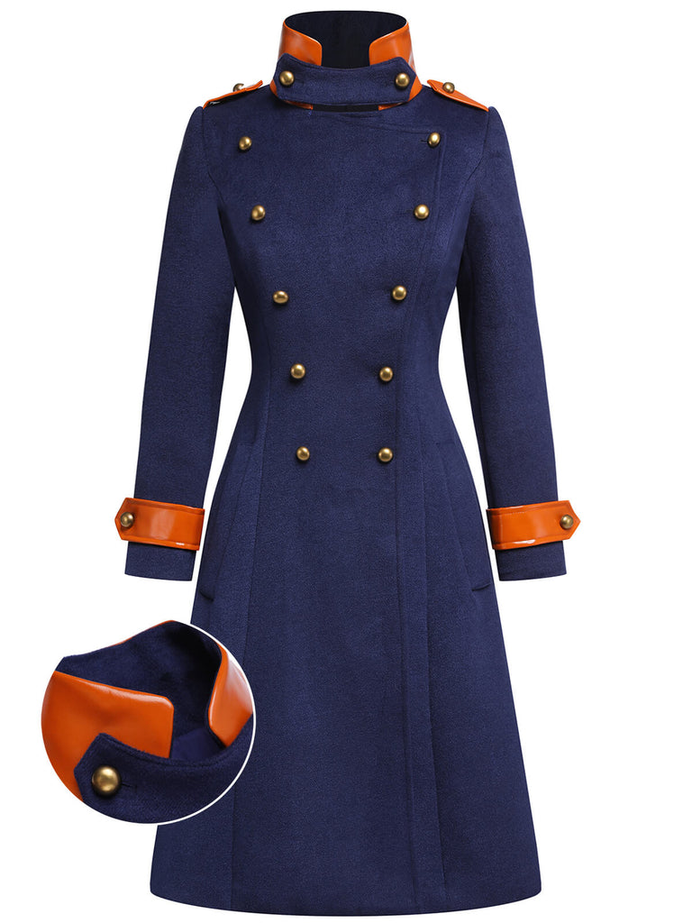 Cappotto patchwork con bottoni blu navy anni '40