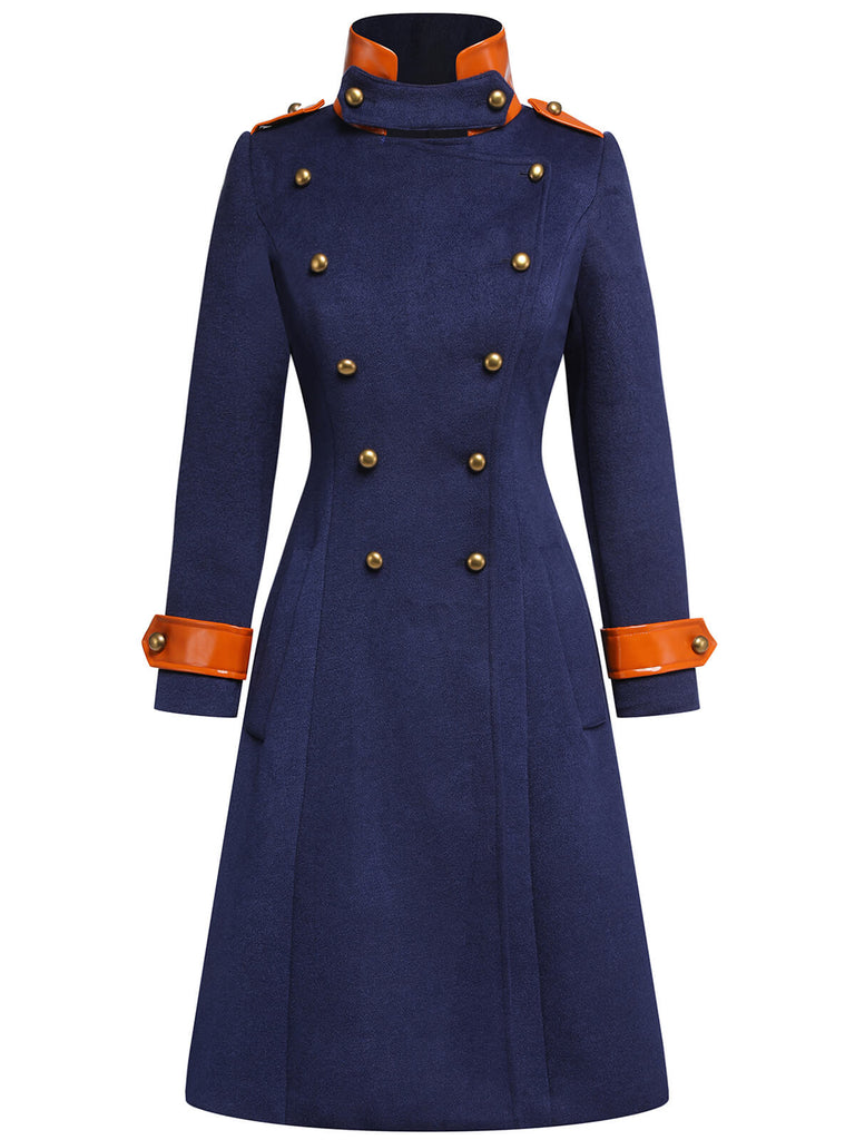 Cappotto patchwork con bottoni blu navy anni '40