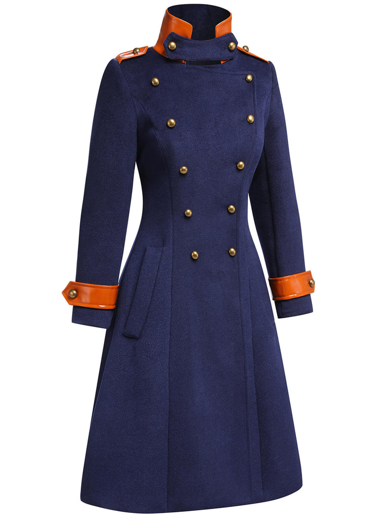 Cappotto patchwork con bottoni blu navy anni '40