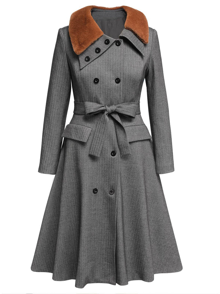 Cappotto in pelliccia sintetica con revers grigio anni '30