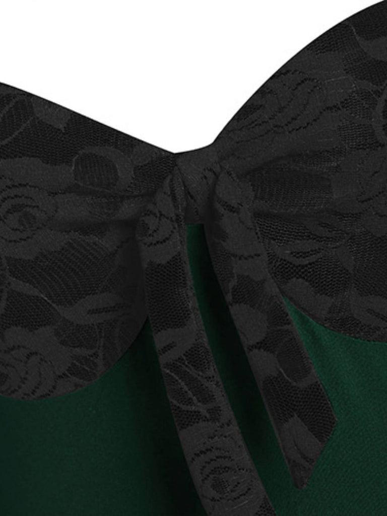 Abito a ruota in pizzo patchwork verde anni '50