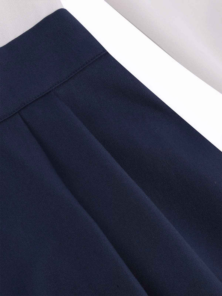 Abito patchwork con cintura blu e bianco anni '50