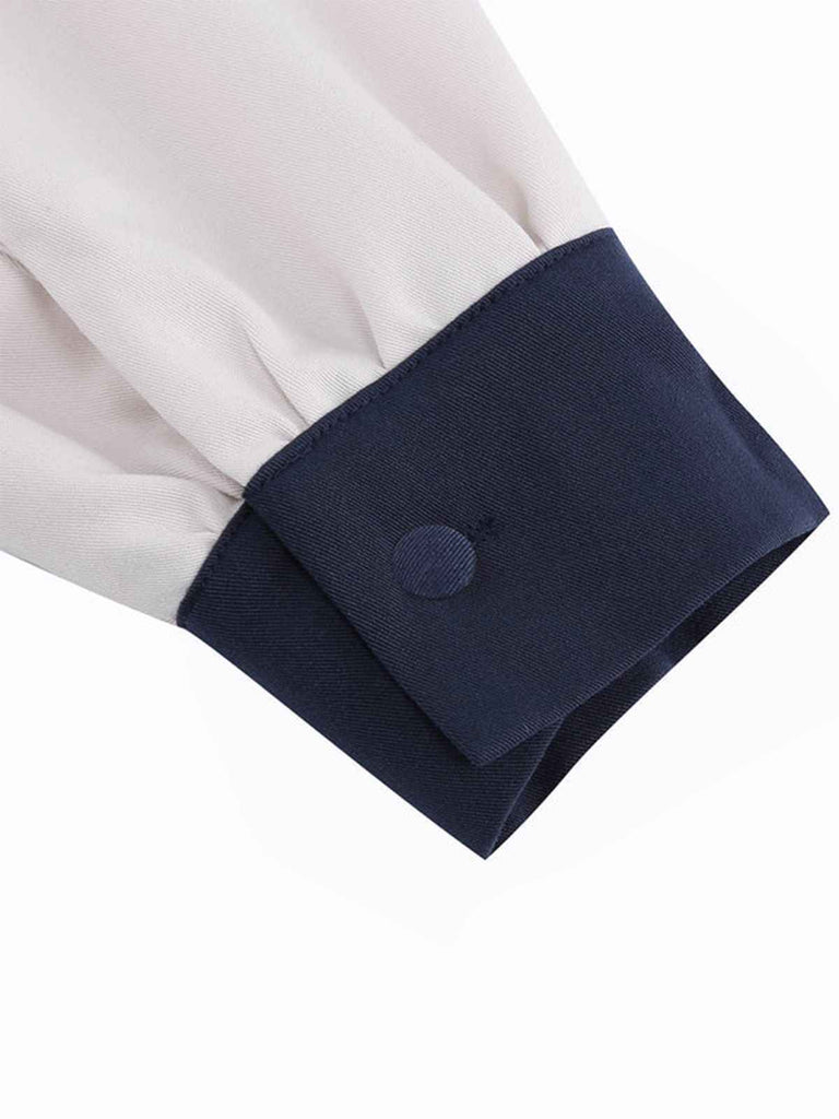 Abito patchwork con cintura blu e bianco anni '50