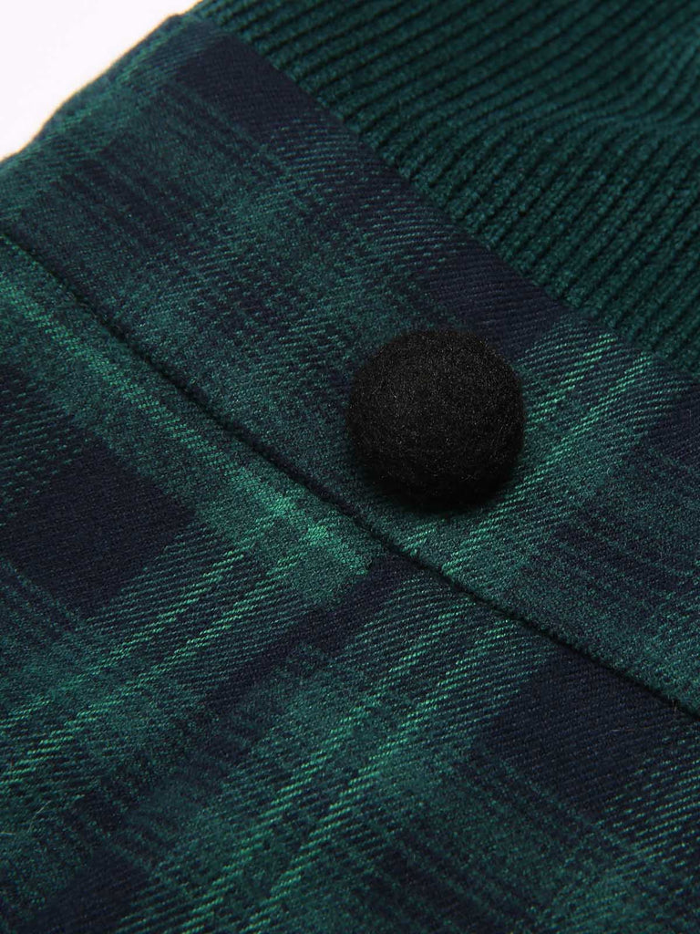 Abito a sirena con collo alto a quadri verde anni '30