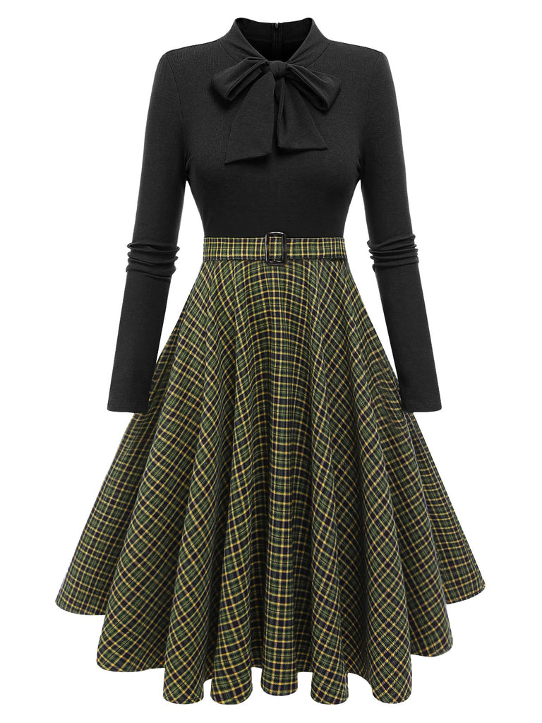 Abito in maglia plaid verde scuro anni '50
