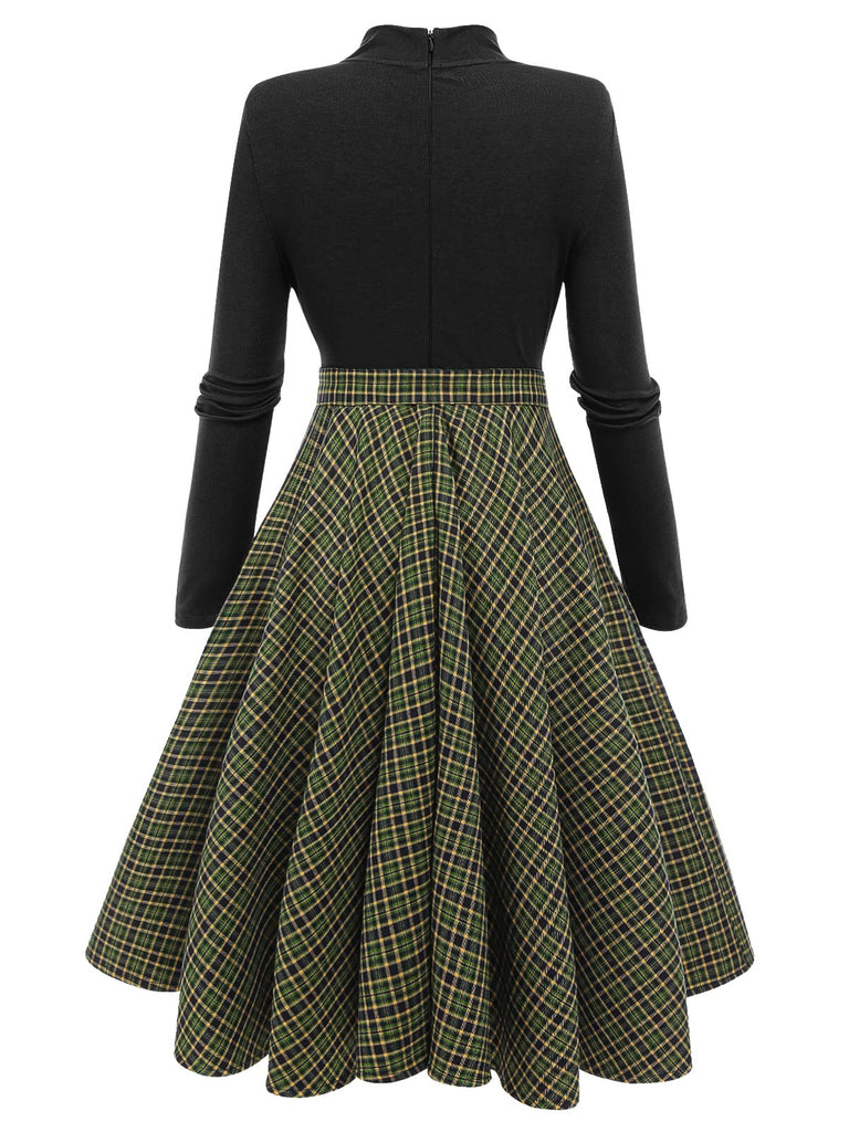 Abito in maglia plaid verde scuro anni '50