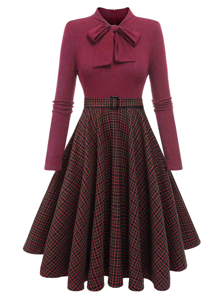 Abito in maglia plaid verde scuro anni '50