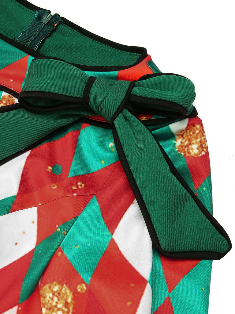 Abito a quadri patchwork natalizio verde anni '50