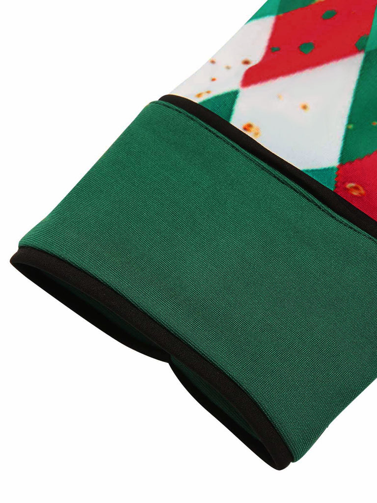 Abito a quadri patchwork natalizio verde anni '50