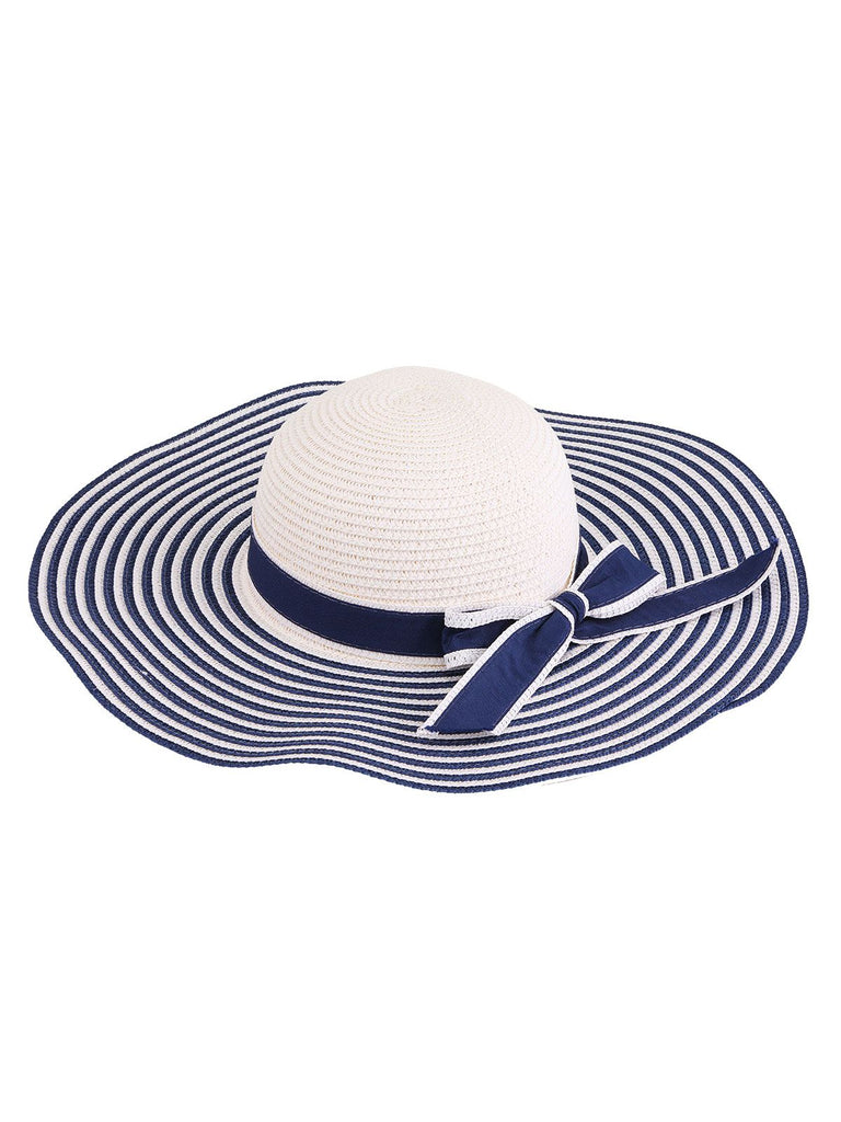 Cappello da sole in paglia a righe classiche retrò blu navy
