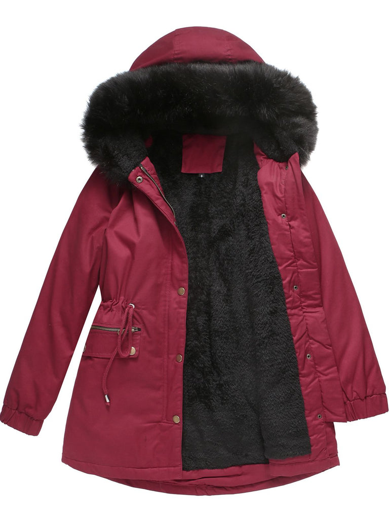 Cappotto con cerniera e rifiniture in pelliccia anni '50