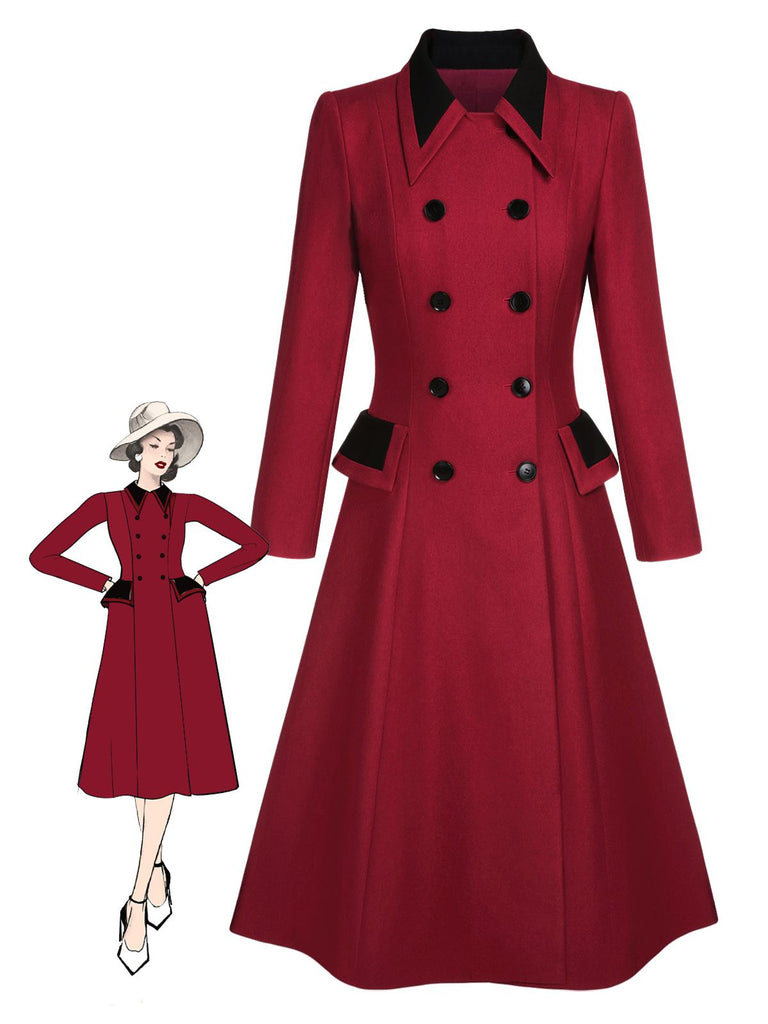 Cappotto doppiopetto con revers rosso anni '50
