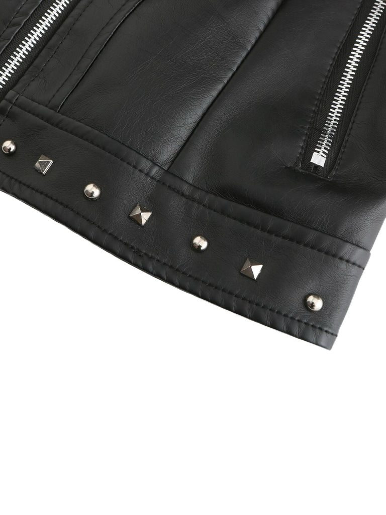 Giacca in pelle con collo alto e borchie anni '40