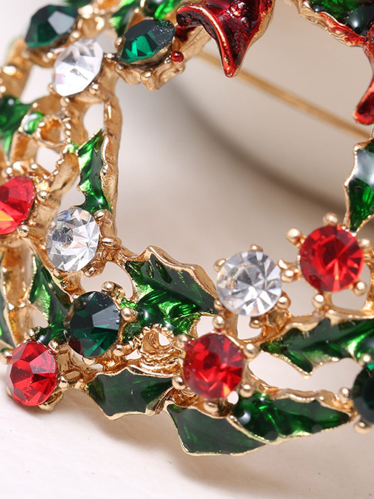 Spilla di strass con ghirlanda di Natale retrò