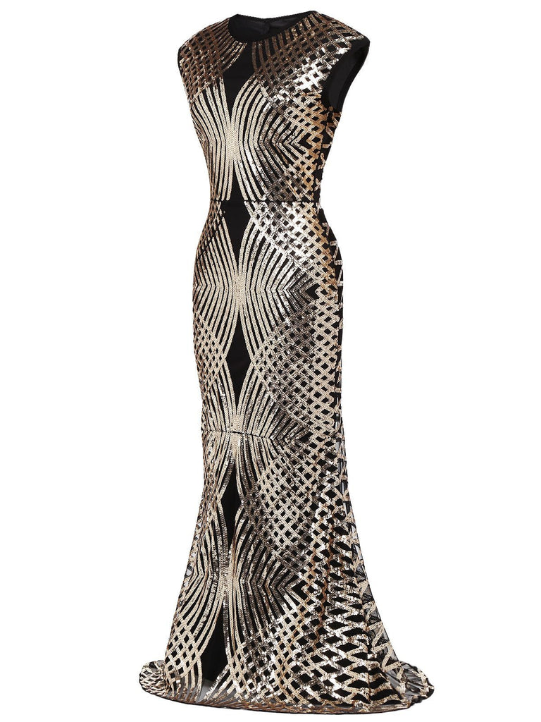 Abito lungo con paillettes oro anni '20