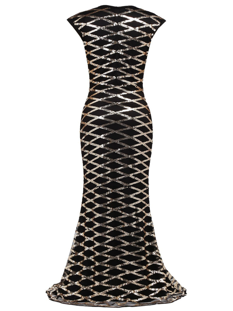 Abito lungo con paillettes oro anni '20