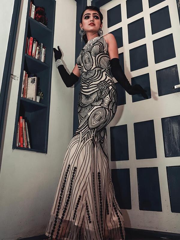 Abito formale senza schienale con paillettes degli anni '20