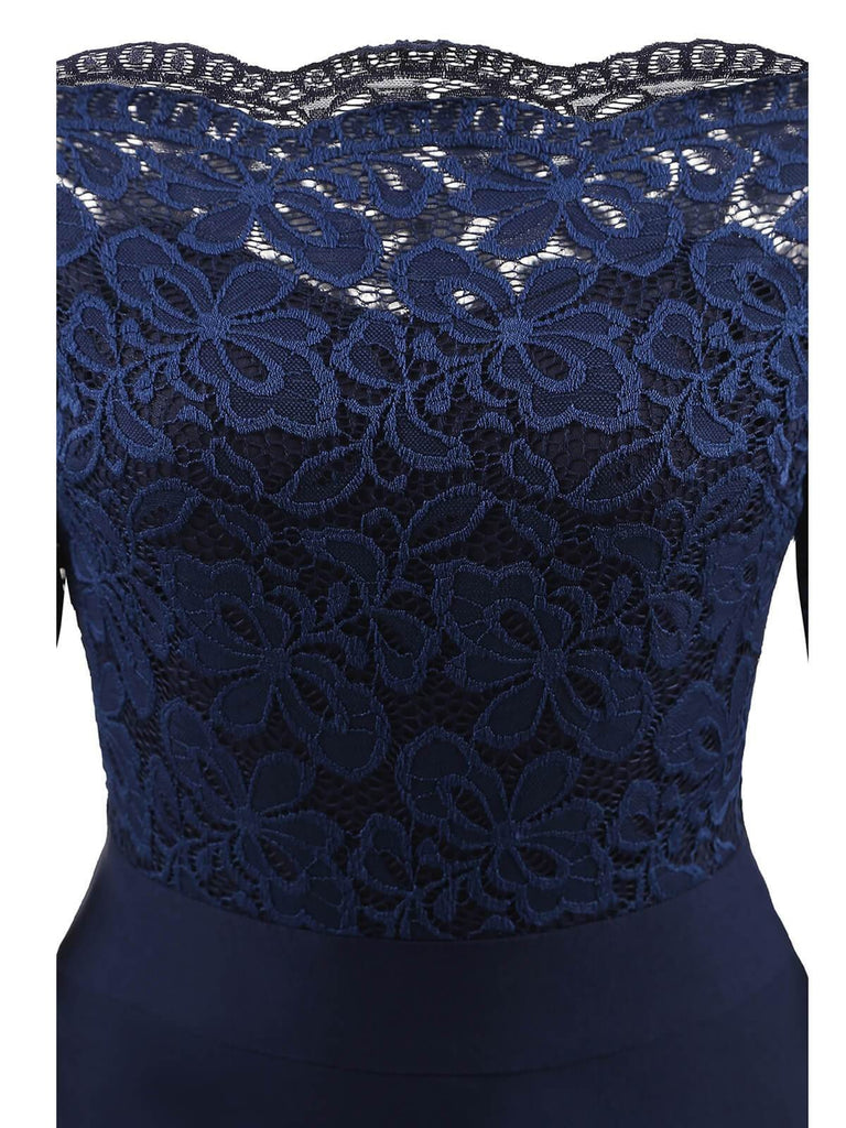 Abito con spalle scoperte in pizzo bordeaux anni '50