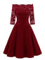 Abito con spalle scoperte in pizzo bordeaux anni '50
