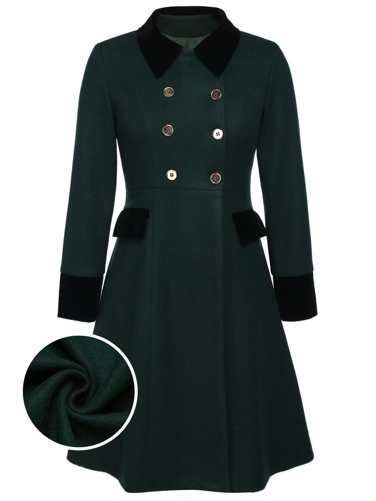 Cappotto con bottoni tinta unita verde scuro anni '50