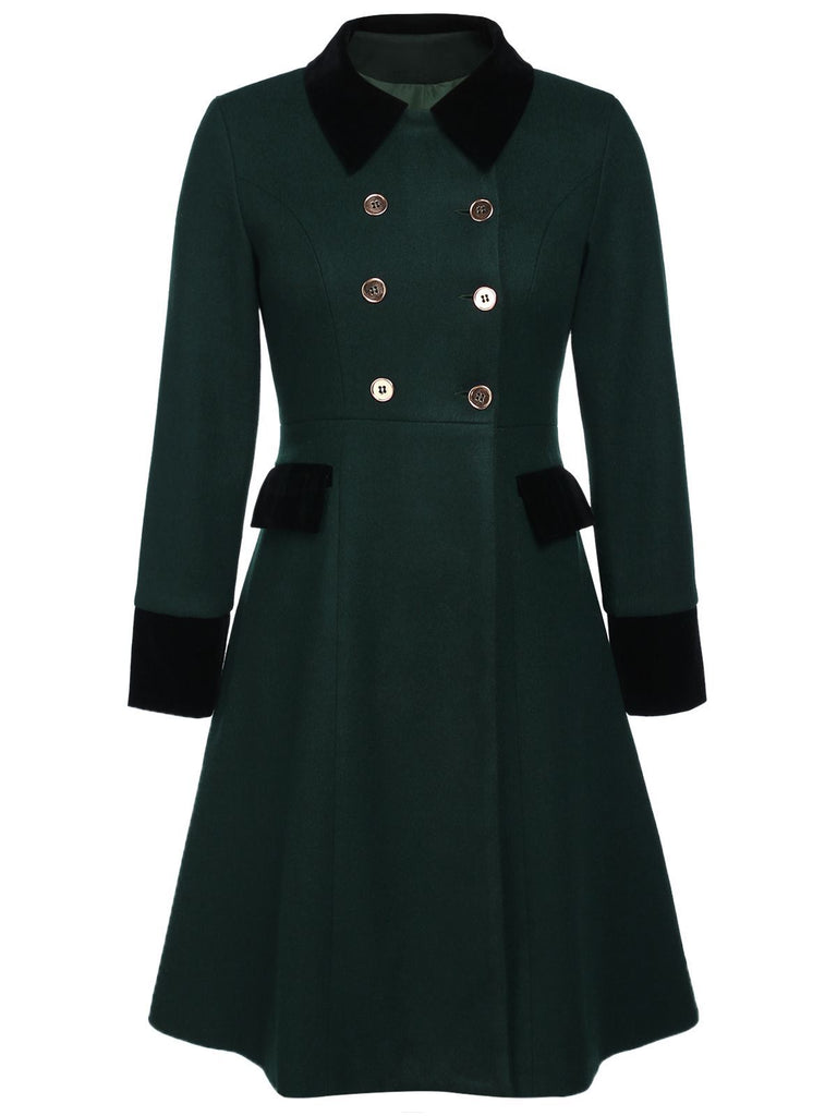 Cappotto con bottoni tinta unita verde scuro anni '50