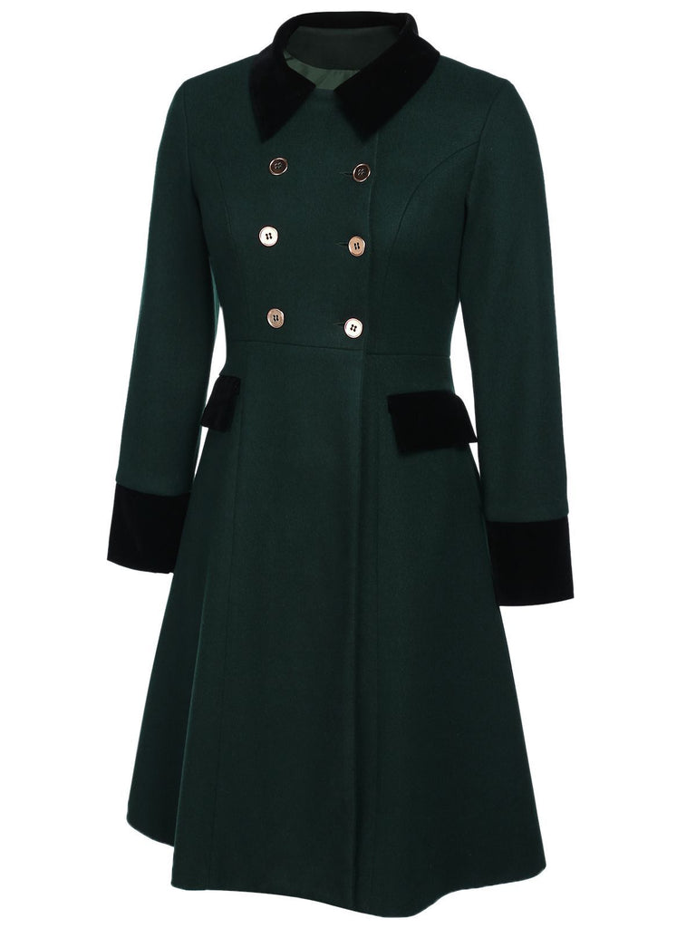 Cappotto con bottoni tinta unita verde scuro anni '50